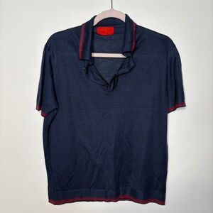 Vintage Pulligan Navy Blue Knit Collared Short Sleeve Polo Shirt Size S/M